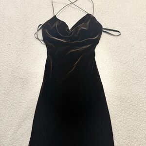 B Darlin Brown Velvet Strapless Cowl Neck Dress